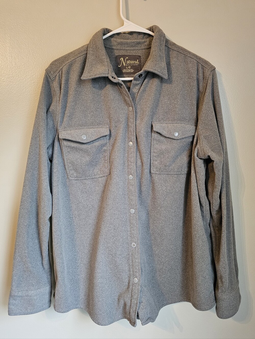 Natural Reflections Gray Fleece Snap-Front Shirt Jacket
